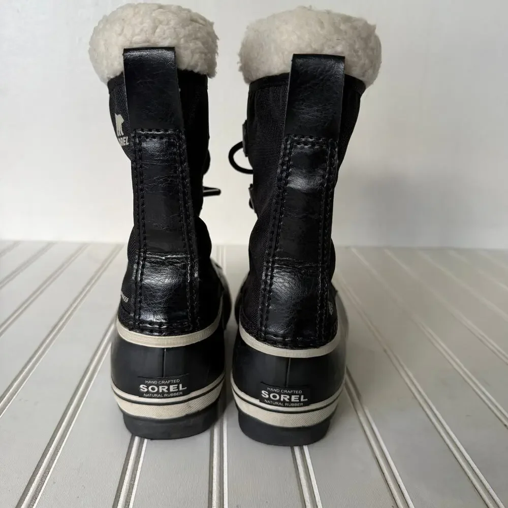 Sorel youth size 4 cream-colored sherpa black waterproof nylon snow boots